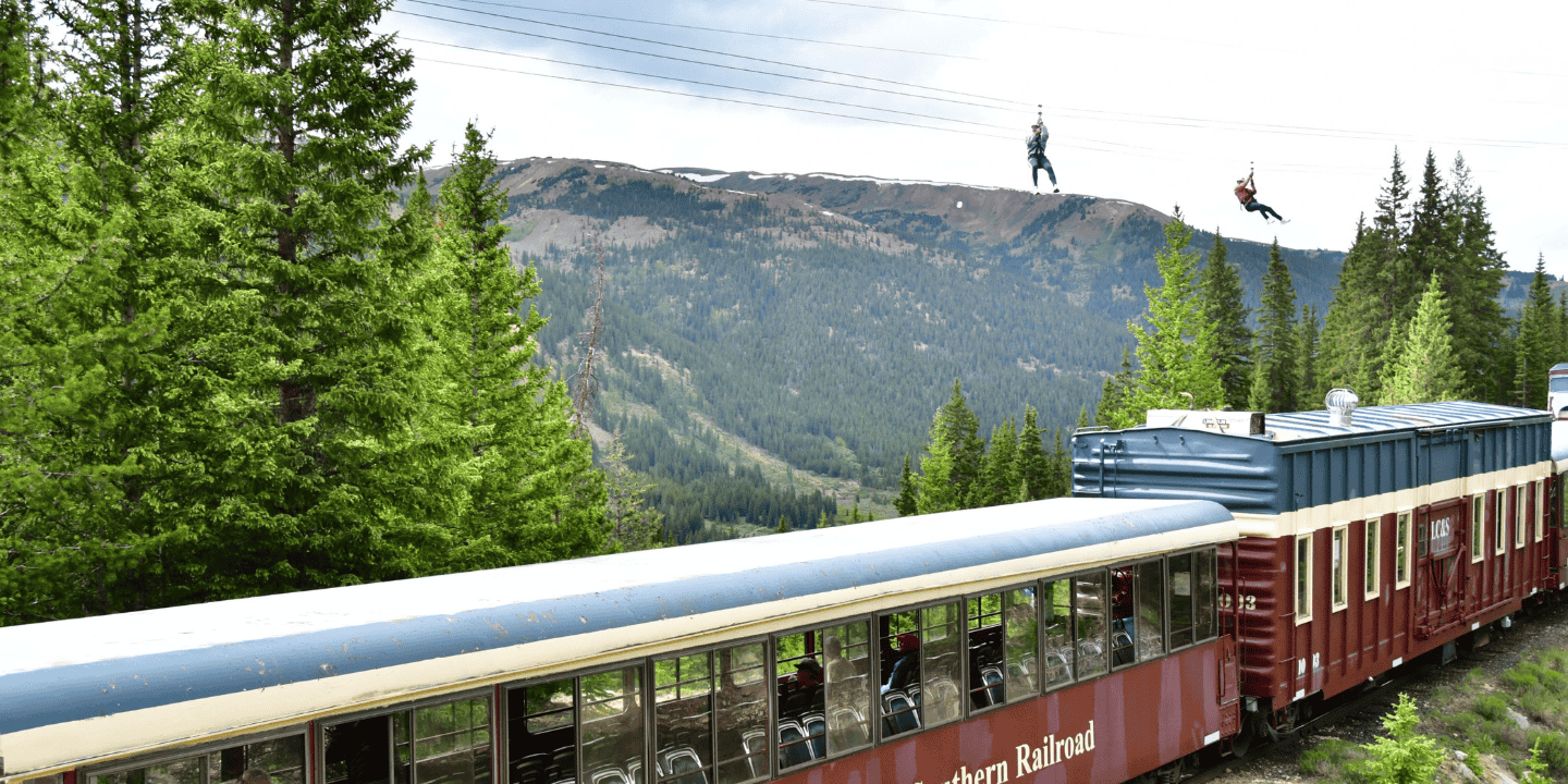 two people on a Leadville train and zipline